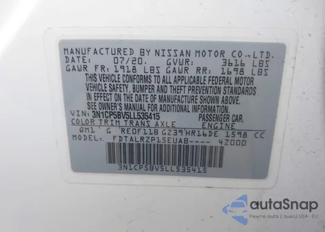 2020 Nissan Kicks S Xtronic Cvt from USA, damaged, VIN 3N1CP5BV5LL535415